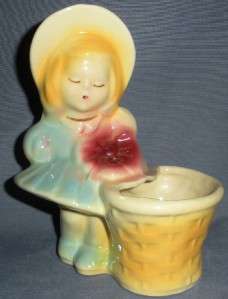 SHAWNEE POTTERY #534 GIRL W BASKET PLANTER VINTAGE USA  