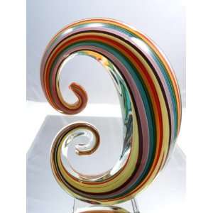 Murano Glass Vase Mouth Blown Zanfirico Rainbow Art Sculpture 