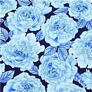 Timeless Treasures Cotton Fabric Large Blue Roses BTY  