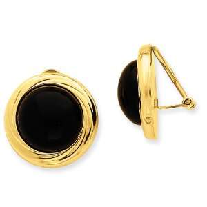  14k Gold Omega Clip Onyx Non pierced Earrings Jewelry