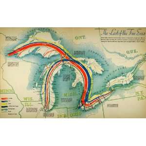  1940 Print Great Lakes Ore Iron Coal Grain Freight Map Ontario 