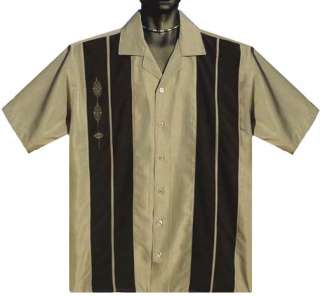 Taupe Panel Embroidery Retro Mobster Bowling Shirt XLT  