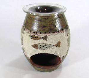 Red River Wood Fired Pottery Tart Burner Fish Clay Vase  