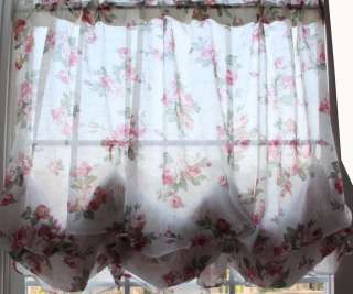 Victorian shabby ruffle chic red roses balloon scallop curtain  