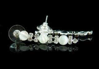 White Cat Eye Stone Necklace Earrings Ring Set S1084  