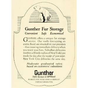  1924 Ad Gunther Polar Bear Fur Fashion Vault Storage 