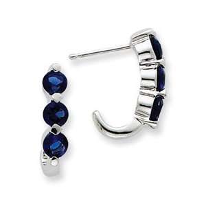  Sterling Silver Blue Glass J Hoop Post Earrings Jewelry