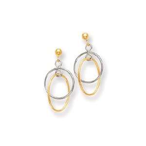  14k Gold Two tone Interlocking Hoop Post Earrings Jewelry