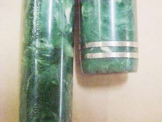 Old Parker Pen Duofold Jr Lucky Curve Marbled Grn Jade Gold Bands Pat 