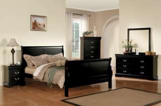 6Pc Louis Philippe Black King Sleigh Bed Bedroom Set Furniture  
