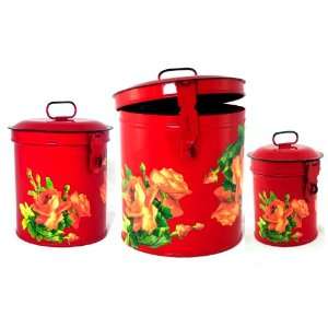 Set ~ Kitchen Storage Canisters ~ Decorative Containers E10~ Retro Red 