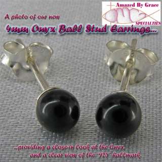 Sterling Silver 4mm Black Onyx Ball Stud Post Earrings  