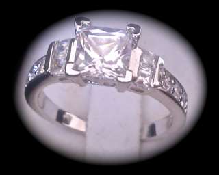   SILVER 3 STONE PRINCESS CUT CUBIC ZIRCONIA CZ & STERLING SILVER RING