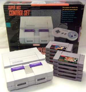 Super Nintendo Console Complete in Box + 10 Games + 2 Controllers 