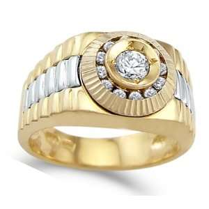  Mens Cubic Zirconia Ring 14k Yellow Gold Rolex Style Pinky 