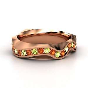    Wave Band, 14K Rose Gold Ring with Peridot & Fire Opal Jewelry