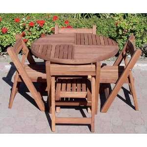   Redwood Round Folding Table with 2 Folding Chairs