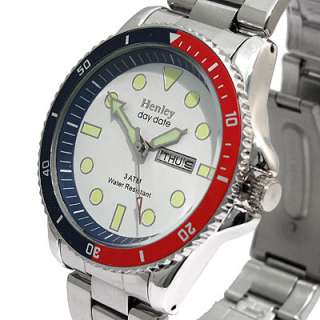Henley Mens Day Date Watch Classic Style #300 Stainless steel Bracelet 