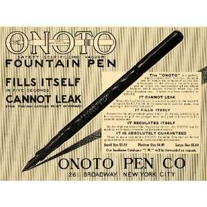  1909 Ad Onoto Pen Company Self Filling Vacuum Fountain 