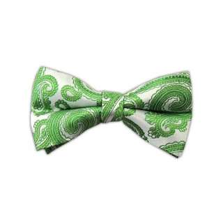  100% Silk Woven Green Paisley Self Tie Bow Tie Clothing
