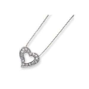    Sterling Silver CZ Heart Pendant on 18 Chain Necklace Jewelry