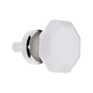 Small Octagonal Milk Glass Knob With Brass Base in Polished Nickel.