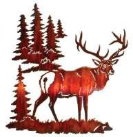   by Neil Rose Laser Cut Metal Elk Buck & Pine Trees Wall Art  