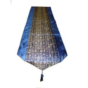  Navy Blue Brocade Table Runner in Chinese Calligraphy 