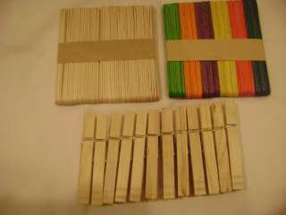 NEW CRAFT/PROJECT STICKS & CLOTHES PINS ASSORTED COLORS POPSICLE WOOD 
