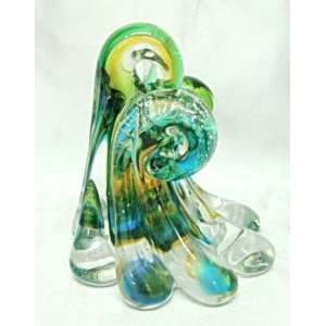   Hand Blown Glass Tropical Wave Paperweight Figurine